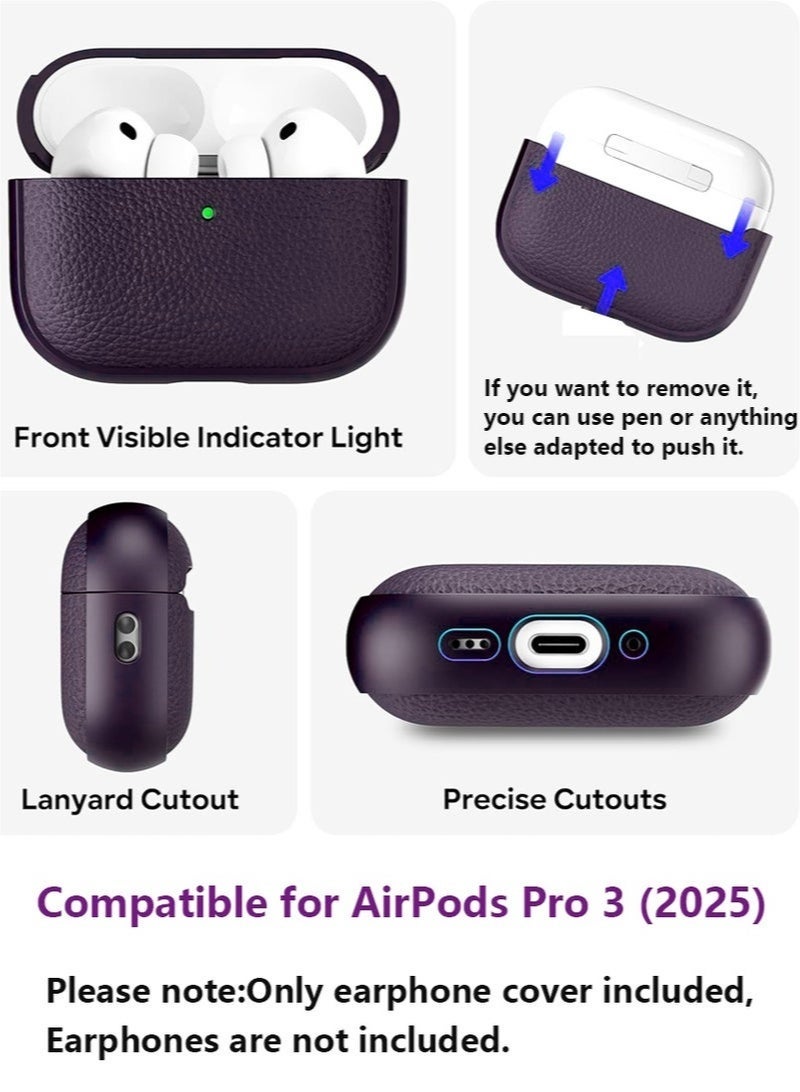 مستقبل نوفا حافظة لجهاز AirPods Pro الجيل الثالث، متوافقة مع AirPods Pro الجيل الثالث (2025)، غطاء حماية من السقوط مع سلسلة مفاتيح، جلد صناعي ليتشي، حافظة TPU واقية مقاومة للصدمات (أرجواني غامق) - Image 2